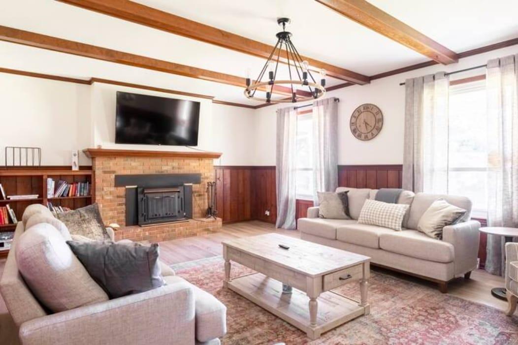 Living room inside The Brick House at Red Brick Ranch, Hocking Hills Ohio